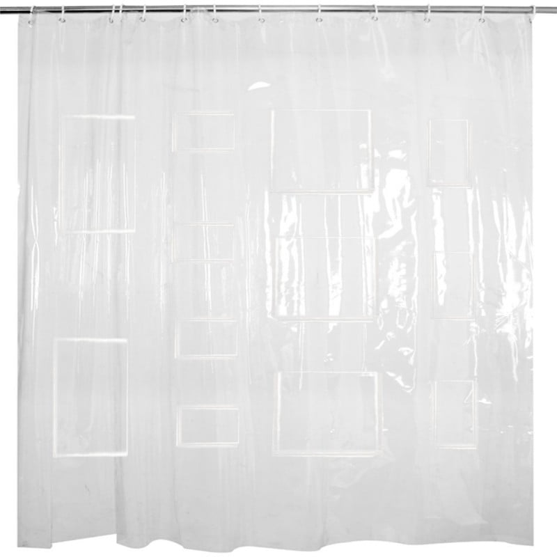 Home Bathroom Clear Shower Curtain Liner W/ 12 Pockets Holder For Tablet Phone 