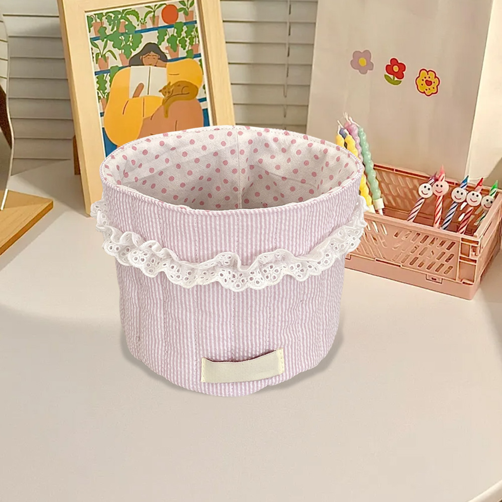 Cute Quilted Makeup Storage Weaving Basket, Home Organizers, Multifunctional Large Capacity Storage Basket, Desktop Storage Organizer for Home Office, Toiletries Basket,5PCS