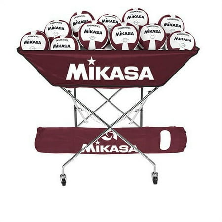 Volleyball Cart for 24 Balls by Mikasa Sports, Maroon - 48'' x 22'' x 40''