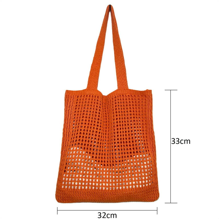 Women Crochet Beach Bag Fishing Net Handbag Large Capacity Hollow Grocery  Bag Soft Knitting Shoulder Bag Casual for Picnic Party(Purple) 
