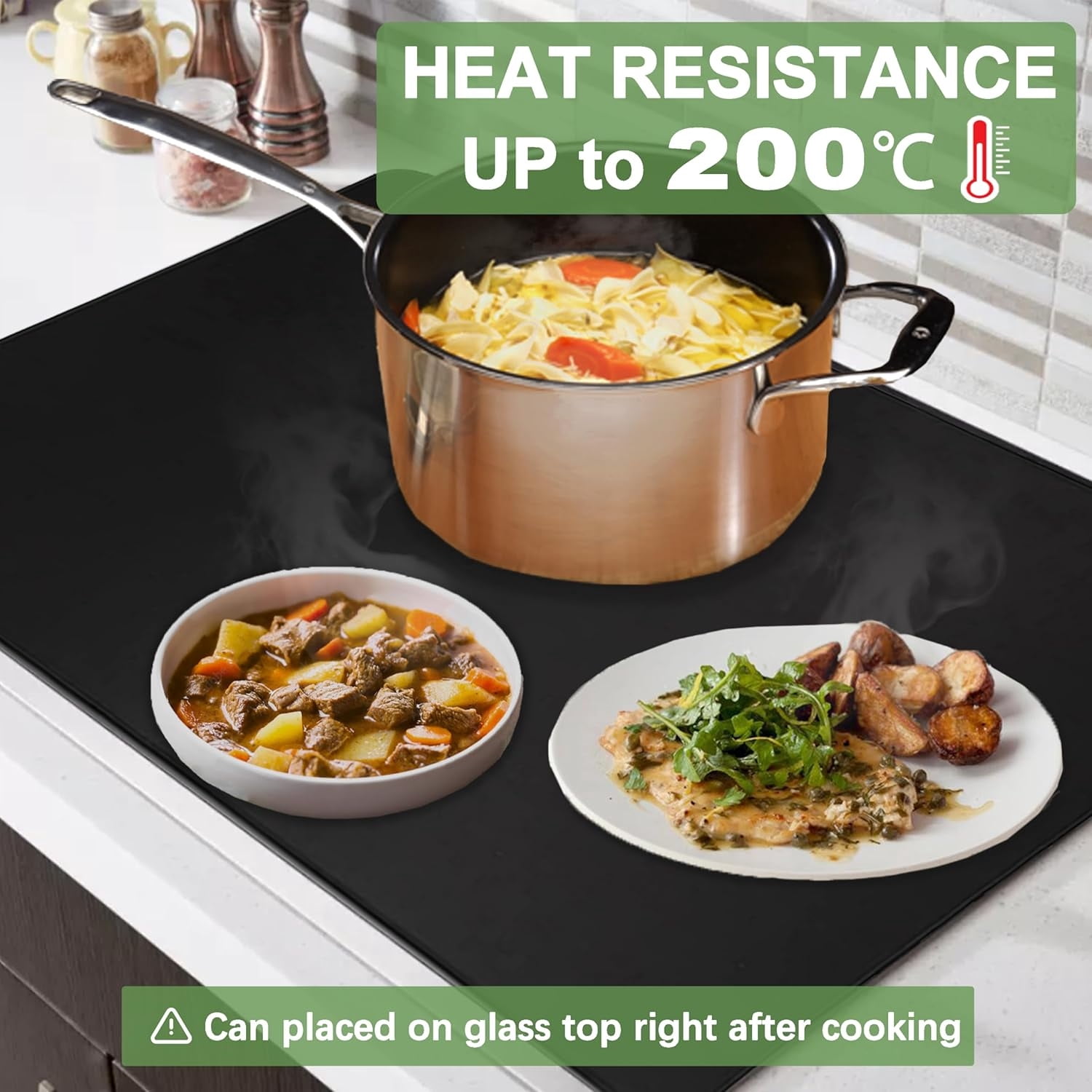 Topboutique Stove Top Cover,Fireproof Electric Stove Mat,Ceramic Glass Cooktop Protector Mat,Heat-Resistant Cooktop Cover Mat,Waterproof,Anti-Slip,Rubber Thick Induction Cooktop Protector,24''x21''