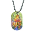 thumbnail image 1 of KuzmarK Pendant Dog Tag Necklace - Summer Flowers in Blue Pot Art by Denise Every, 1 of 1