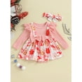 thumbnail image 2 of CIYCuIT Baby Girl Christmas Romper Dress Long Sleeve Flower/Santa Claus Print Skirt Hem Patchwork Jumpsuit with Headband 0-18M Newborn Infant Outfits, 2 of 8