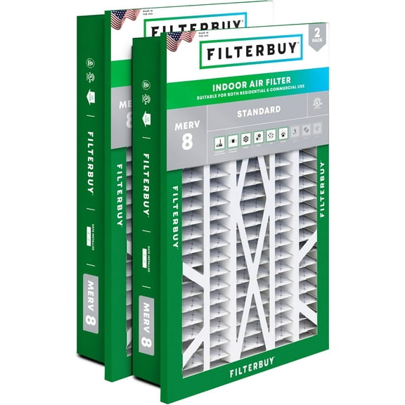 Filterbuy 16x25x5 MERV 8 Dust Defense, Pleated HVAC AC Furnace Air Filters for Honeywell Return Grille (2-Pack)