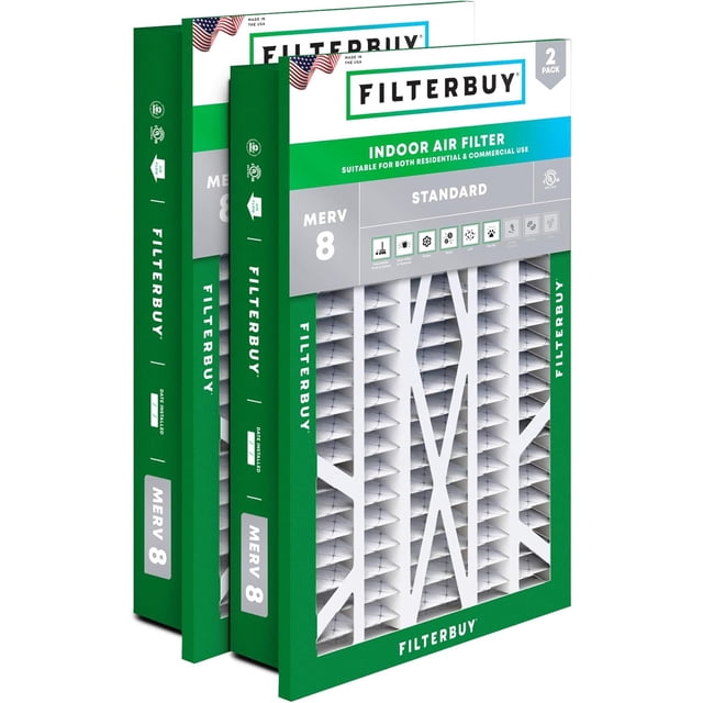 Filterbuy 16x25x5 MERV 8 (MPR 600) Dust Defense, Pleated HVAC AC Furnace Air Filters for Honeywell Return Grille (2-Pack)