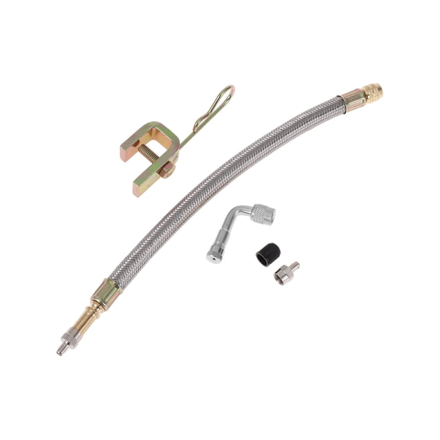 1 Set de extensión de válvula de llanta de cobre de 90 grados con extensión de vástago de llanta de acero inoxidable flexible de 250 mm para automóvil, motocicleta, RV, camión, bicicleta