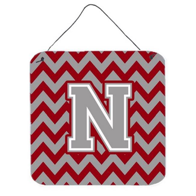 Letter N Chevron Crimson & Grey Wall or Door Hanging Prints
