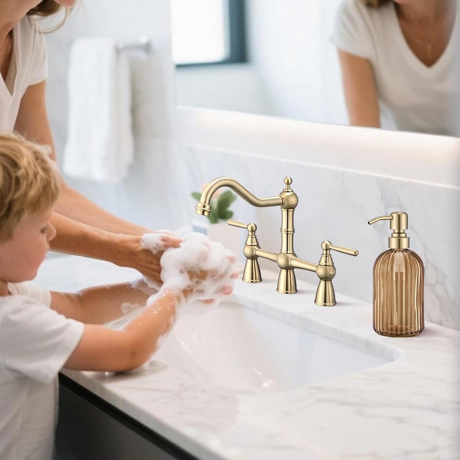 16 OZ  Glass Soap Dispenser,  Stripe Bathroom Hand Soap Dispensers with Stainless Steel Brushed  Pump,Brown Glass Kitchen Hand Soap Dispenser with Brushed  Pump,2 Packs