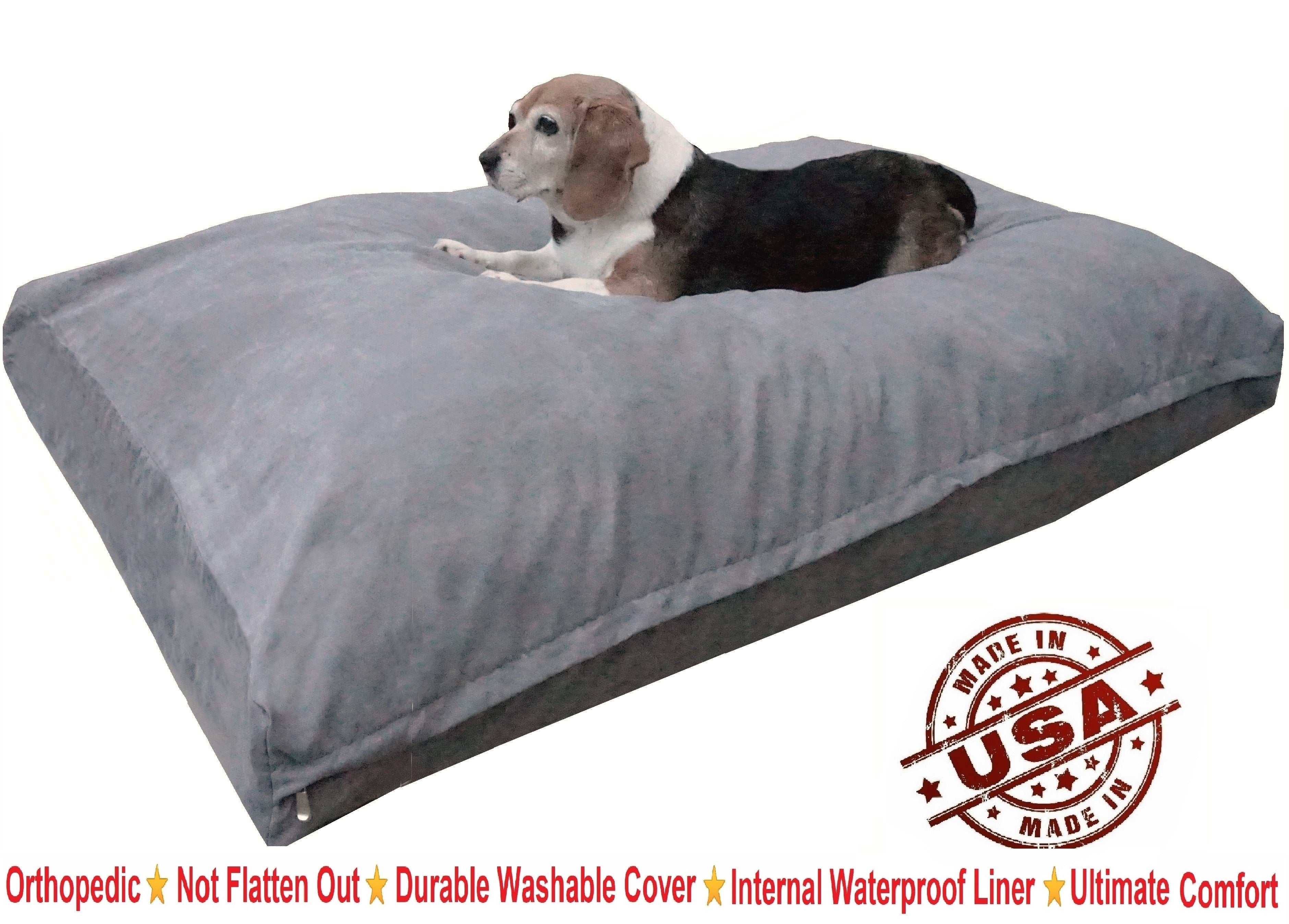 Dogbed4less Shredded Memory Foam Dog Bed for Large Dogs, Grey Suede Cover 55"x47" Pillow