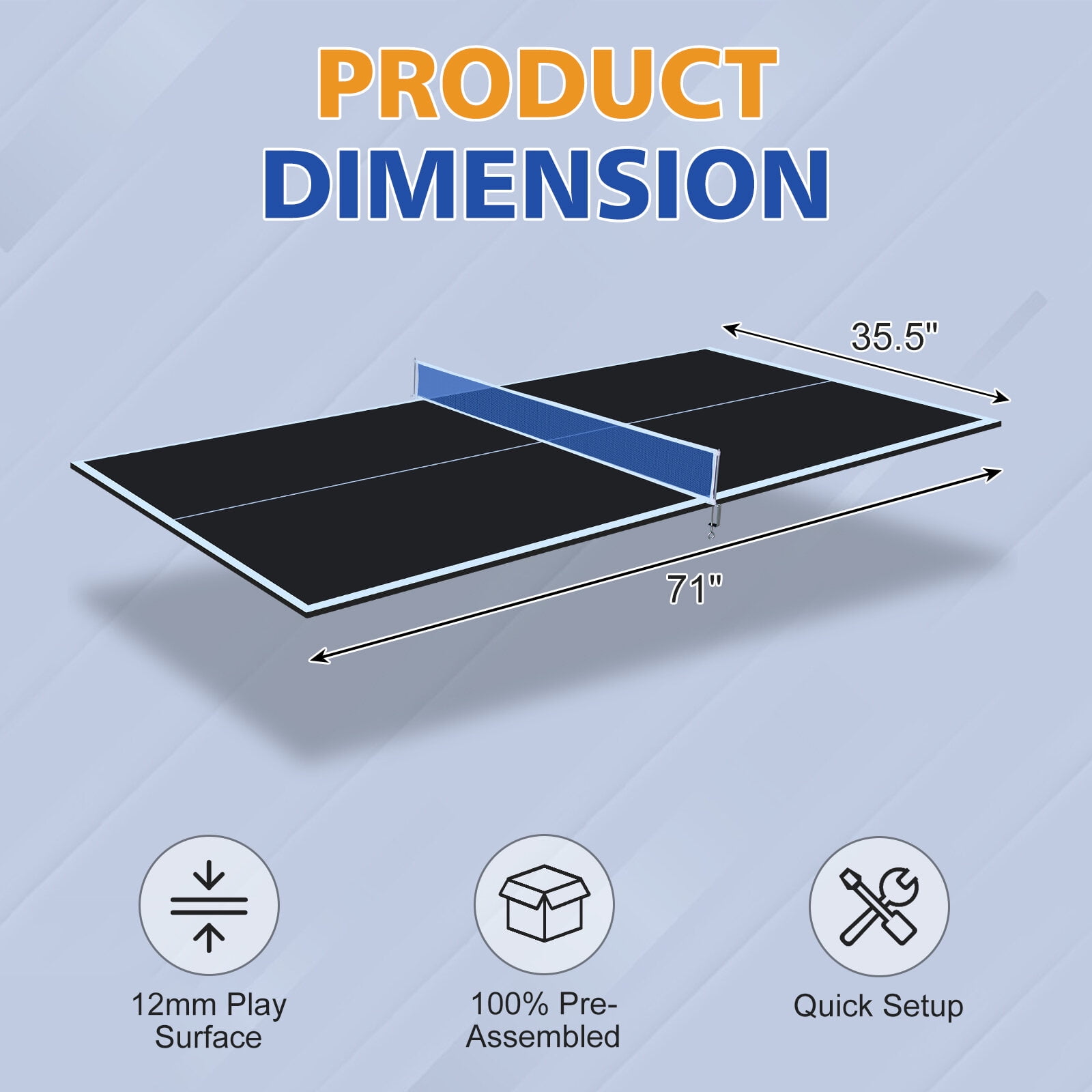 6x3ft Black Ping Pong Conversion Top - Foldable Table Tennis Surface with Net, 12mm MDF, No Assembly Required
