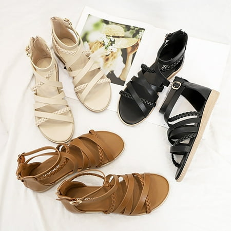 

Cathalem Women s Large Size Summer Woven Roman Bohemian Back Zipper Sandals Tan Sandals for Women Flat Black 9