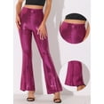 thumbnail image 2 of DARING DIVA Women's Sparkle Bell Bottoms Stretch Shiny Flare Sequin Pants S Hot Pink, 2 of 6