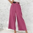 thumbnail image 2 of Aoochasliy Womens Pants Casual Solid Cotton Linen Drawstring Elastic Waist Long Wide Leg Pants, 2 of 9