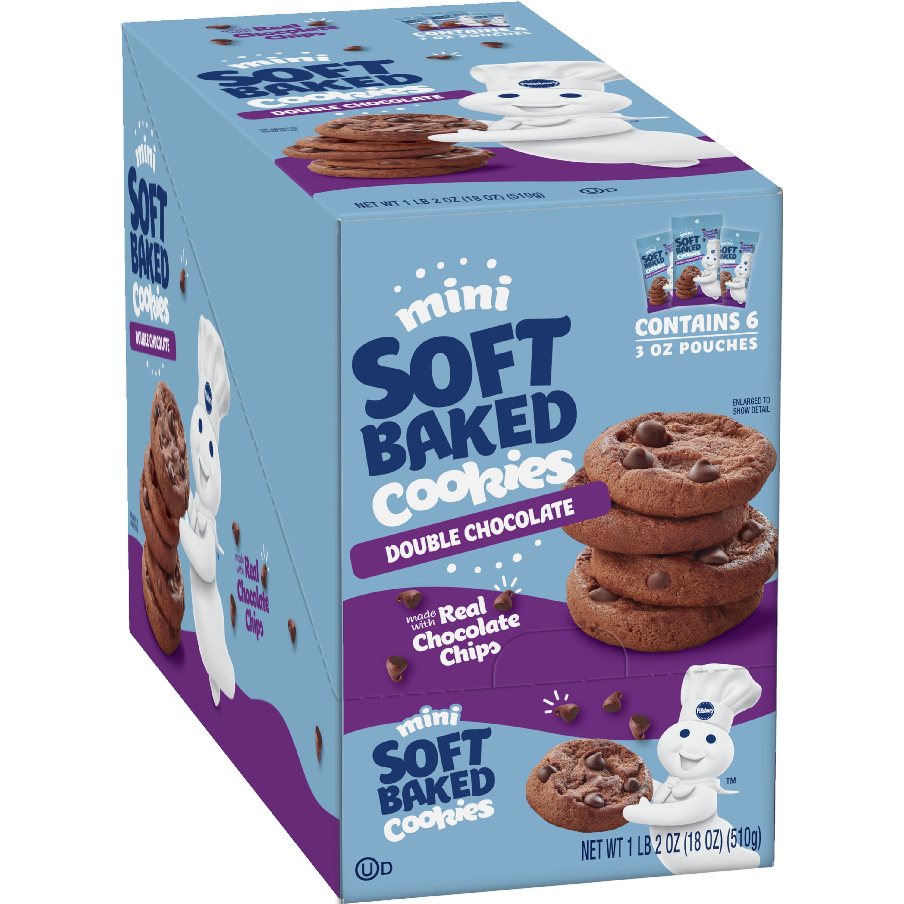 Pillsbury Mini Soft Baked Cookies, Double Chocolate, Snack Bags, 6 ct