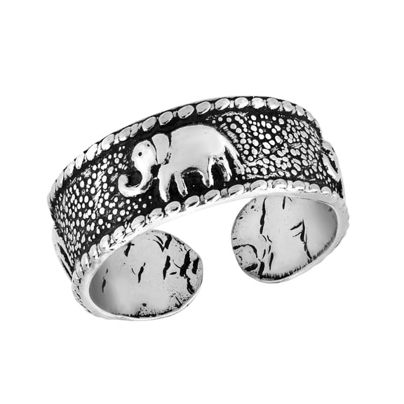 Three Joyful Elephant Sterling Silver Toe or Pinky Ring