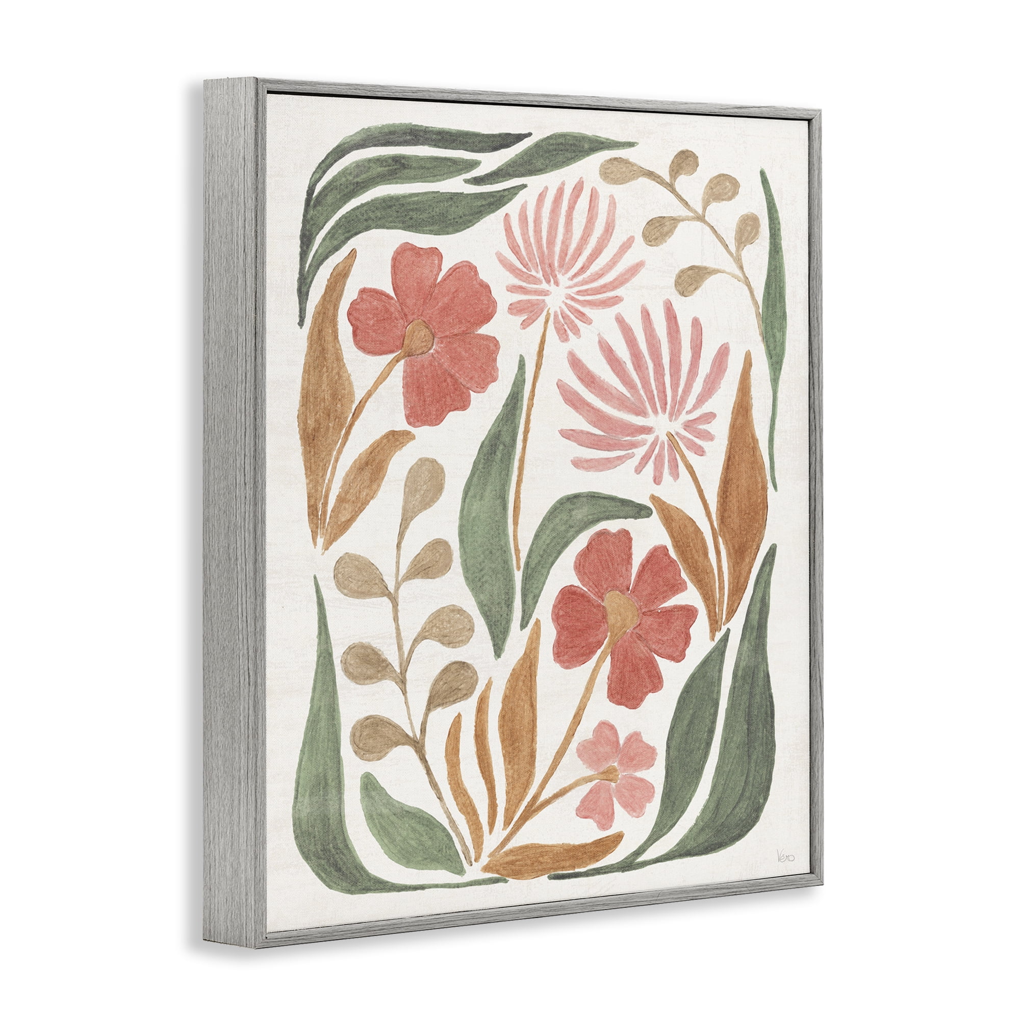 Stupell Industries Floral Abstract Pattern Botanical & Floral Painting Gray Framed Art Print Wall Art, 24 x 30