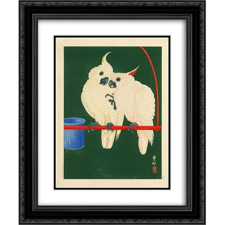 Red Cockatoo - Ohara Koson 2x Matted 20x24 Black Ornate Framed Art Print 'Two White Cockatoos on a Red Bar'
