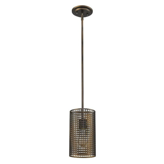 HomeRoots Bronze Metal Hanging Light with Mesh Shade