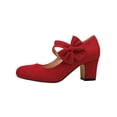 thumbnail image 2 of YOUYEDIAN Chaussures de Danse pour Femmes Été Robe à la Cheville à Brides Talons Épais Chaussures Mary Jane Confortables Rétro Bout Fermé Talon Bas Escarpins de Mariage Soirée (Rouge), 2 of 6