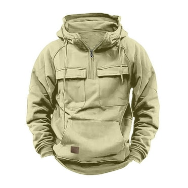 Dwaogom Men Sweatshirt Quarter Zip Cargo Pullover Hoodies Workout Gym Sports Running Outdoor Winter Jackets