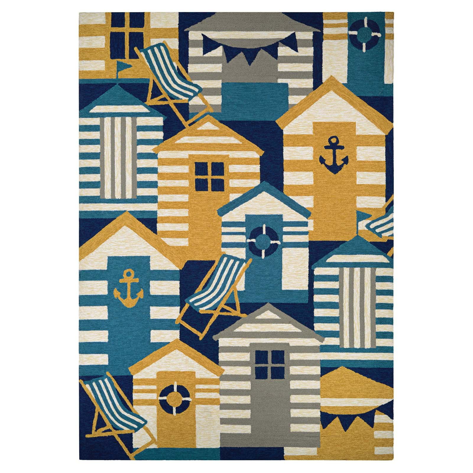 Outdoor Escape Beach Hut NavyMulti Indoor/Outdoor Area Rug Multiple