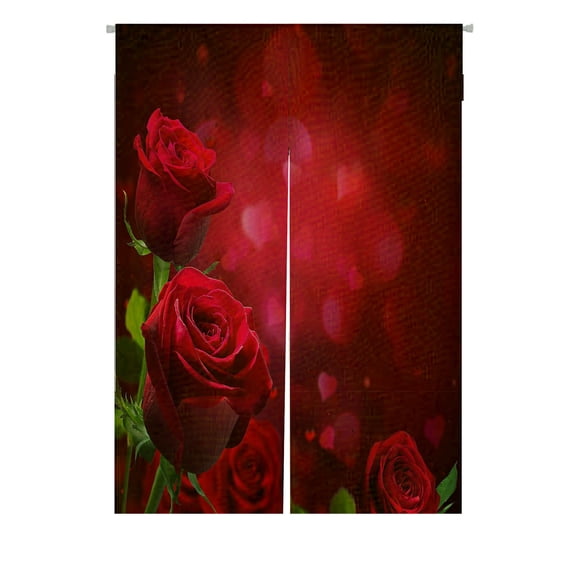 ABPHQTO Corazones de San Valentín, rosas rojas, cortina japonesa Noren, puerta, ventana, tratamiento, cortinas, 85x120 cm