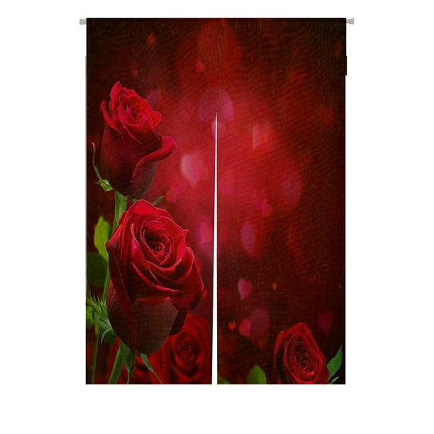 ABPHQTO Corazones de San Valentín, rosas rojas, cortina japonesa Noren, puerta, ventana, tratamiento, cortinas, 85x120 cm