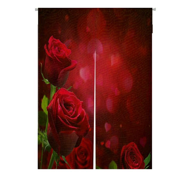 ABPHQTO Corazones de San Valentín, rosas rojas, cortina japonesa Noren, puerta, ventana, tratamiento, cortinas, 85x120 cm