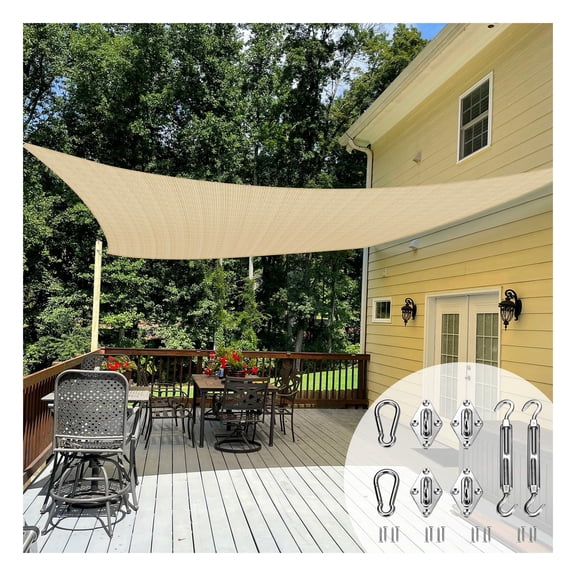 Sun shade sail 9' x 23' rectangle,shade canopy with hardware kit,UV-block outdoor patio cover,for backyard deck garden activities and facility use,sand