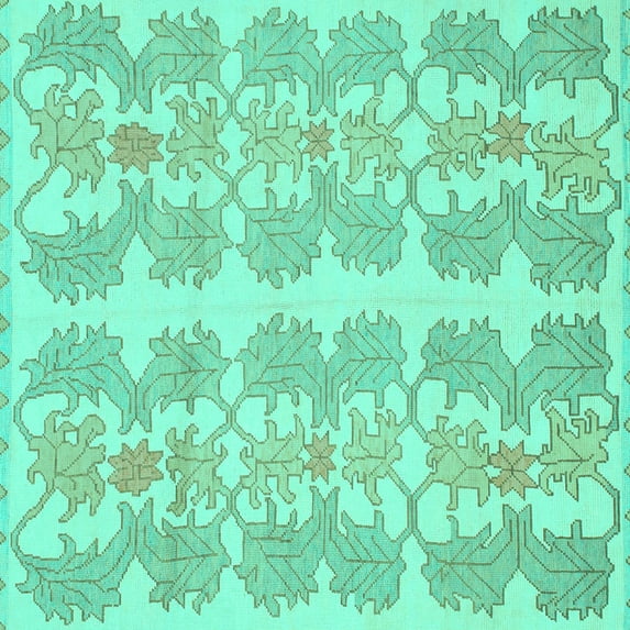Ahgly Company Indoor Square Abstract Turquoise Blue Modern Area Rugs, 7' Square