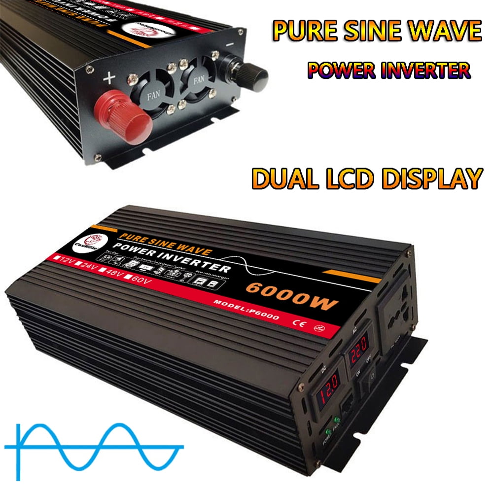 Pure Sine Wave Inverter, 6000W Power Inverter DC12V to AC 120V Car Battery Power Converter Adapter