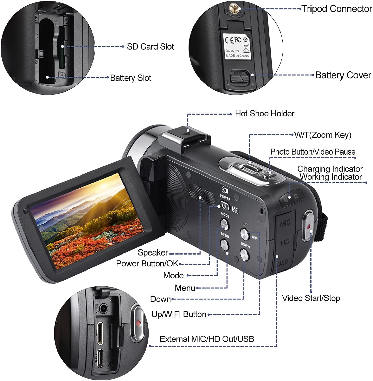 KLIOMAX 4K Video Camera Camcorder 48MP Auto Focus Vlogging Camera for YouTube 60FPS 18X Zoom Digital Video Camera with WiFi, Webcam, Mic, Stabilizer, 64GB SD Card, Card Reader, Remote Control