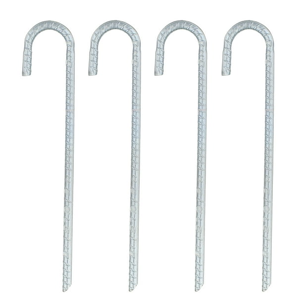 BISupply 12in Rebar J Stake 4 Pack Tent Stakes Heavy Duty J Hook