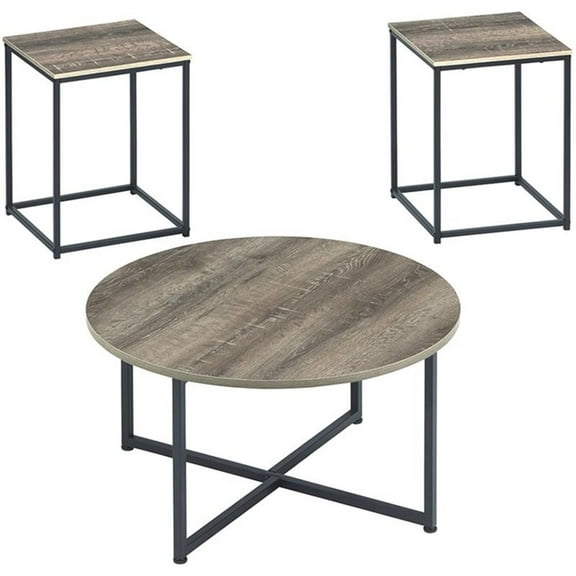 Bowery Hill Modern 3 Piece Coffee Table Set in Dark Metallic and Black