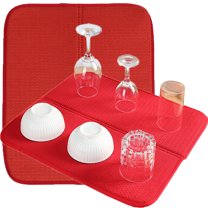 Absorbent Microfiber Dish Drying Mat,Bexikou 2 Pack Drying Mat for Kitchen Countertops,Slip Resistant Drying Kitchen Mat for Sink Dishes or Under Rack,Kitchen Counter Accessories,Red