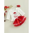 thumbnail image 3 of Christmas Baby Girls Clothes Set Santa/ Letter Print Long Sleeve Tops and Casual Mesh Tulle Shorts Headband Outfit, 3 of 9
