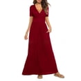 thumbnail image 1 of New Women's V Neck Solid Color Short Sleeve Casuak Maxi Dress, 1 of 5