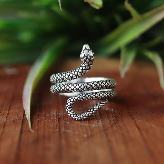 Silver Snake Ring, 925 Sterling Silver Ring, Wrap Around Serpent Ring, Gothic Reptile Jewelry, Adjustable Ring, Statement Ring, Gift For Her