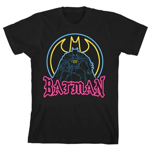 Batman Neon Batman and Signal Boy's Black T-shirt-S