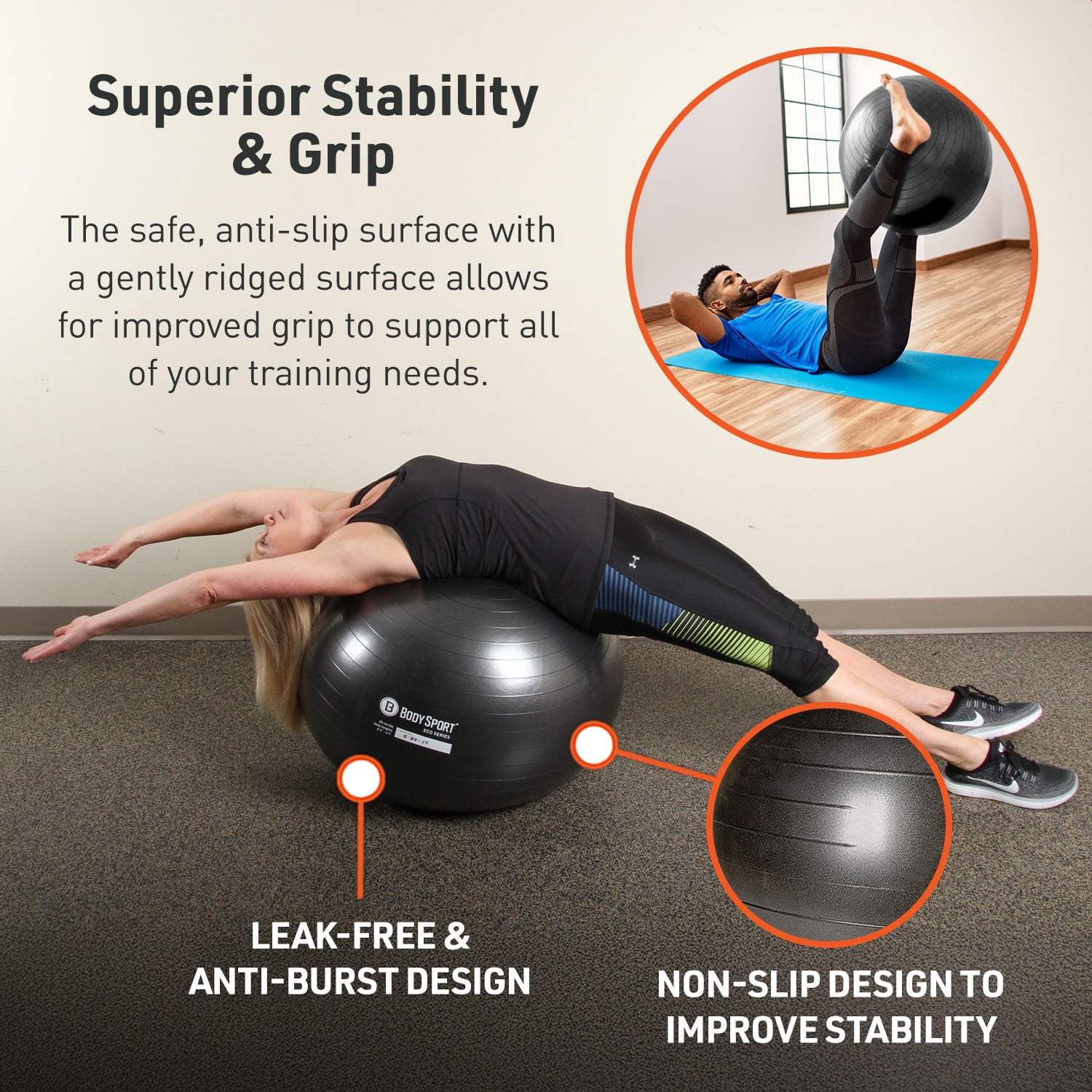Body Sport Studio Series Charcoal Fitness Ball - 65cm
