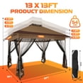 thumbnail image 4 of HOTEEL 13x13ft Pop-Up Gazebo Outdoor Canopy Tent with Adjustable Height, UV 50+ Sun Protection & Removable Mosquito Net - Waterproof Instant Shelter, Brown, 4 of 13