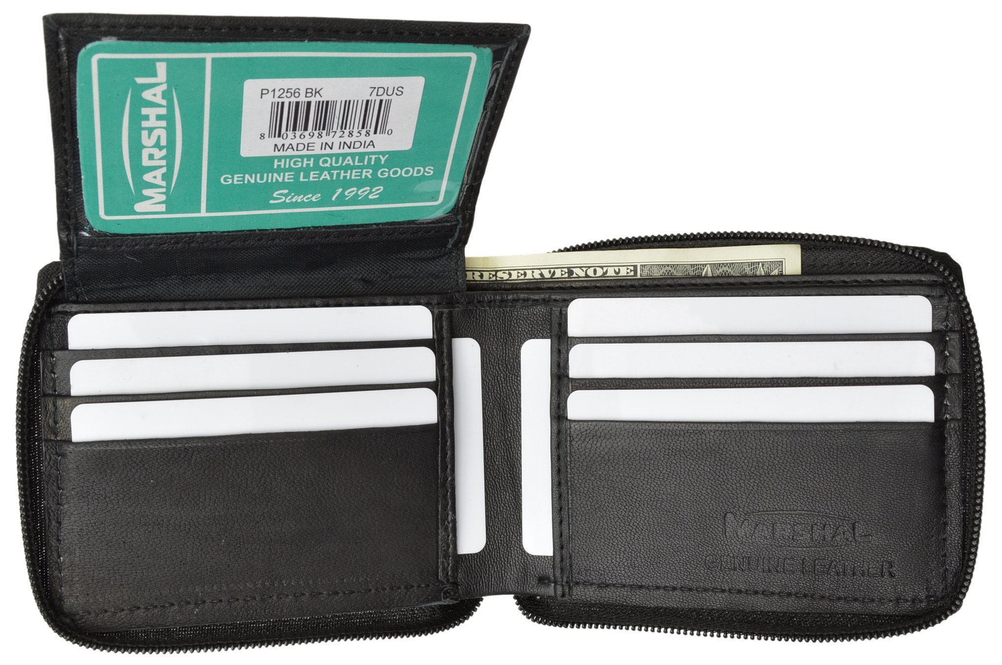 3/C FOLD WALLET BLACK ① 100% Genuine Leather Tri-fold Men's Wallet with Zipper