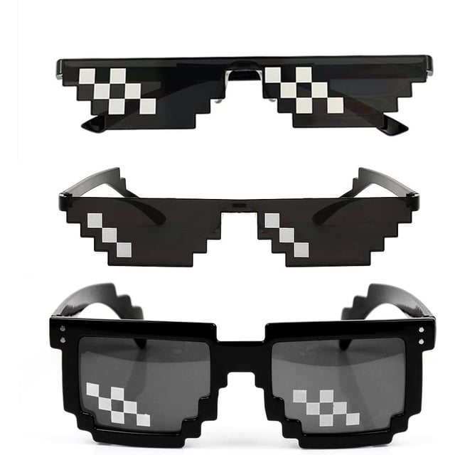 Paquete de 3 gafas de sol de cristal para hombres y mujeres, dise?o de mosaico de píxeles de 8 bits, accesorios de fotos unisex, color negro