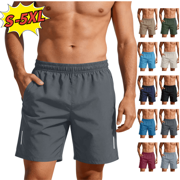 Utoimkio Men's Athletic Running Shorts Quick Dry Workout Gym Shorts Lightweight Active Elastic Waisted Sport Shorts for Tennis Hiking with Pockets Size S-5XL
