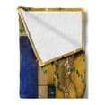 thumbnail image 2 of Yellow and Blue Soft Flannel Fleece Throw Blanket, Traditional Greek House Door with Flowers and Tree Mediterranean Scenery, Cozy Plush for Indoor and Outdoor Use, 60" x 80", Multicolor, by Ambesonne, 2 of 5