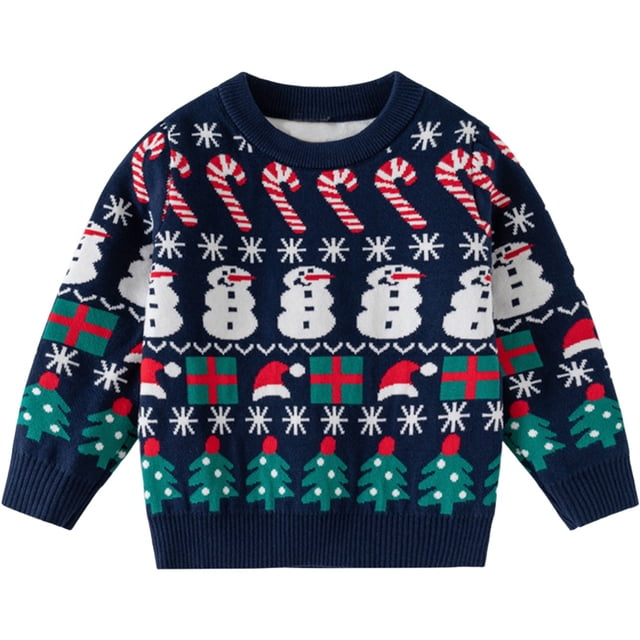 Chandail Tricoté à Col Rond Imprimé Mignon à Manches Longues pour Filles de Noël, pour Tout-Petits et Enfants