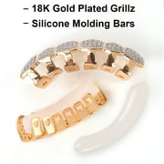 18K Gold Plated Diamond Hip Hop Teeth Grillz Top Bottom Mouth Grill Set Custom