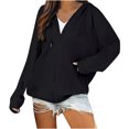 thumbnail image 1 of Pompotops Cardigan à Capuche pour Femme à Cordon, Mode Décontractée, Uni, Chandail à Fermeture Éclair, Blouse, 1 of 1