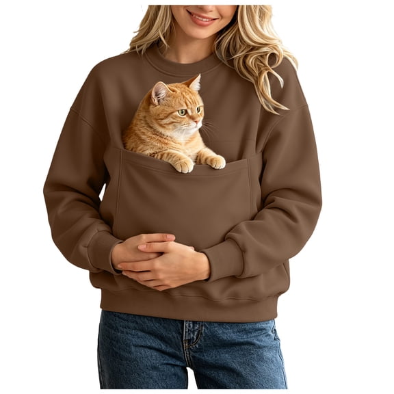 COMVALUE Cat Pouch Hoodie Pet Carrier Hoodies Women Oversized Kangaroo Pocket Lightweight Sweatshirts for Carriering Dogs (Coffee, S)