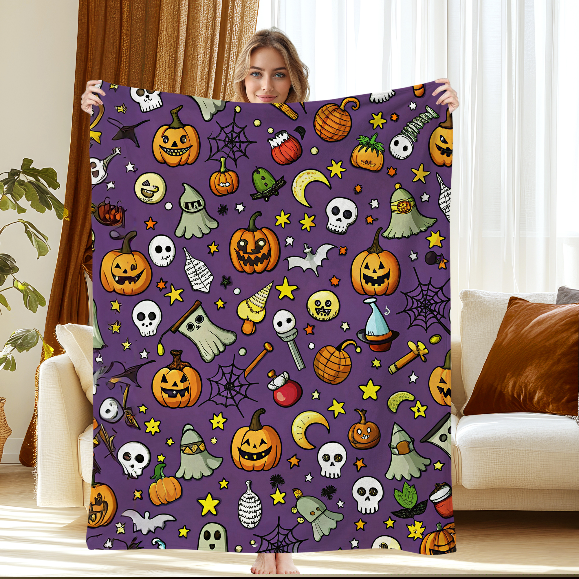 Halloween Throw Blanket 30" x 40" - Soft Flannel Blanket, Cozy Plush for Couch, Sofa & Bed, Fall Winter Decor, for Kids & Adults